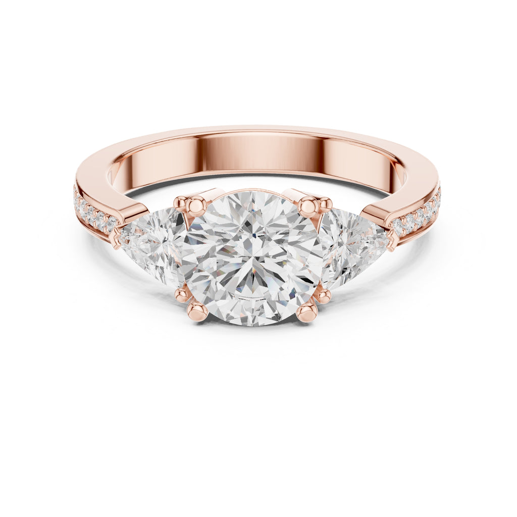 2.00 ct Round Trillion Three Stone Lab-Grown Diamond Ring 1.5ct Rose Gold
