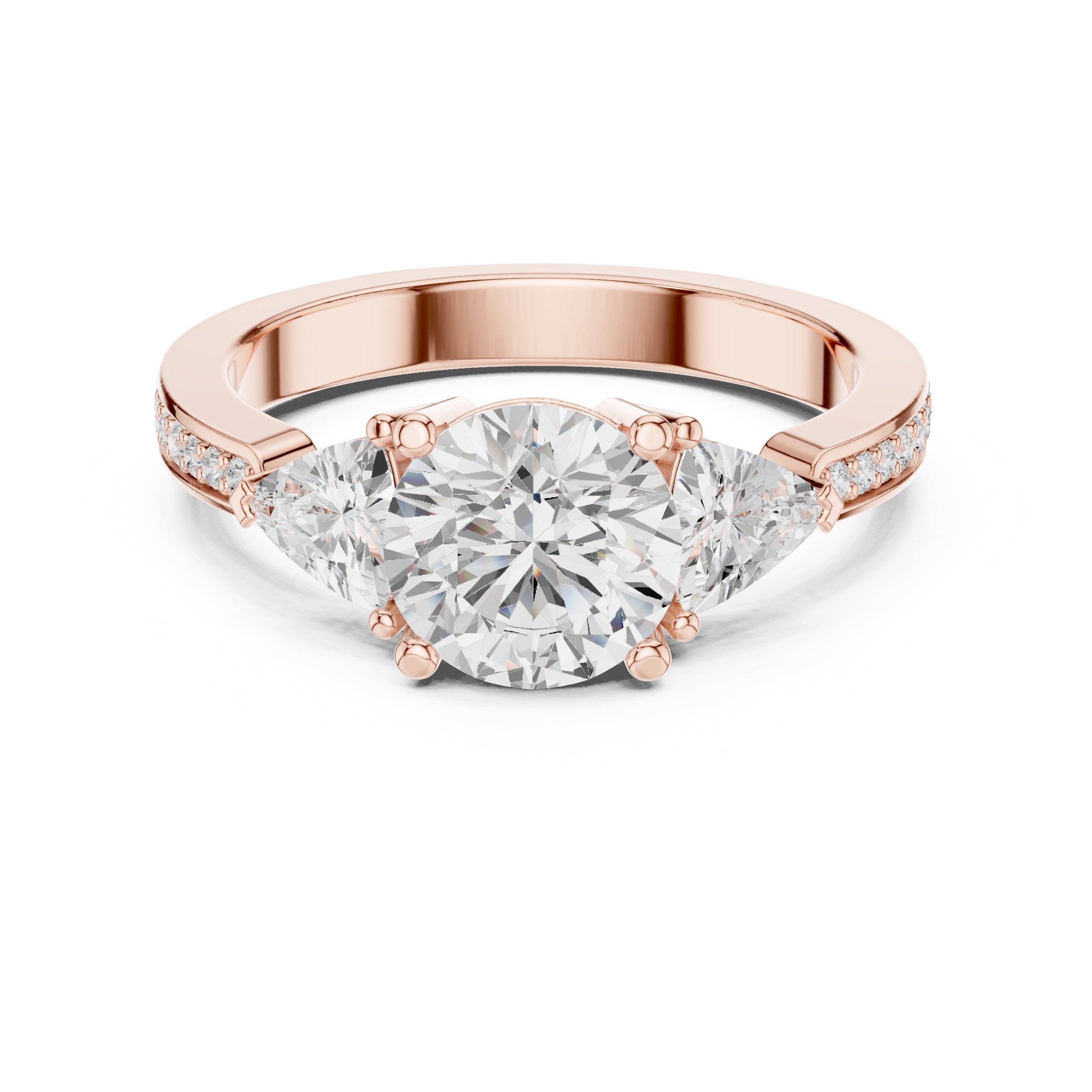 2.00 ct Round Trillion Three Stone Lab-Grown Diamond Ring 1.5ct Rose Gold