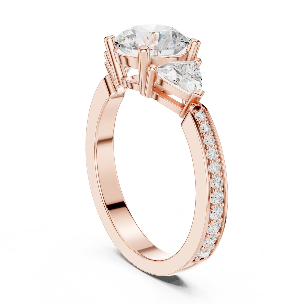 2.00 ct Round Trillion Three Stone Lab-Grown Diamond Ring 1.5ct Rose Gold
