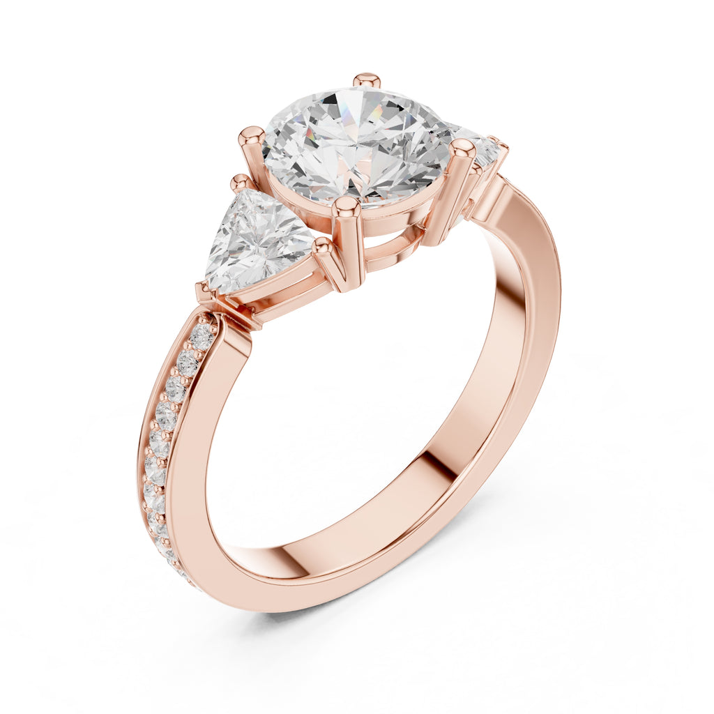 2.00 ct Round Trillion Three Stone Lab-Grown Diamond Ring 1.5ct Rose Gold