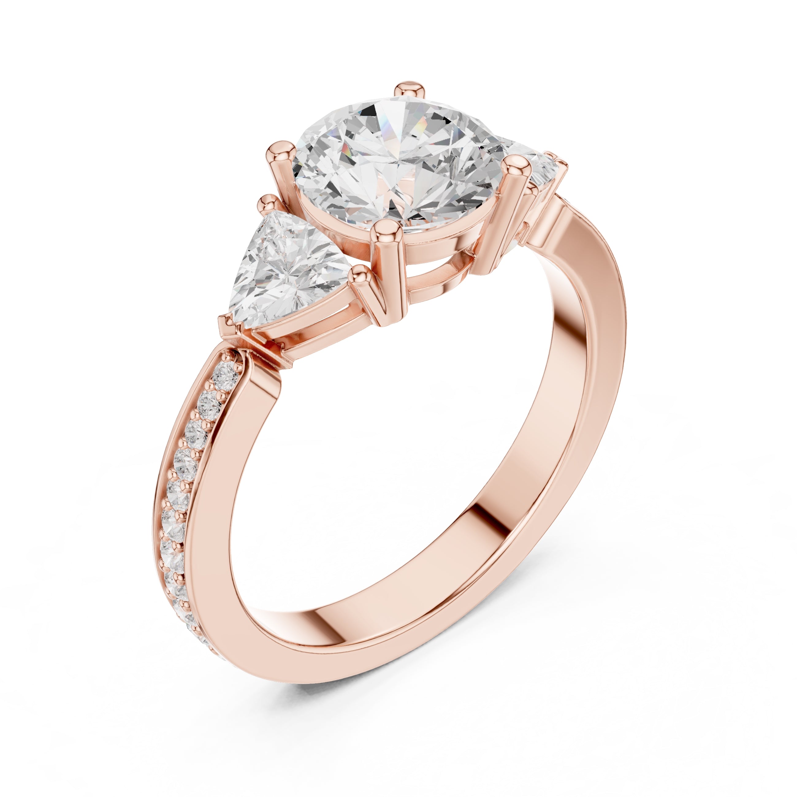 2.00 ct Round Trillion Three Stone Lab-Grown Diamond Ring 1.5ct Rose Gold