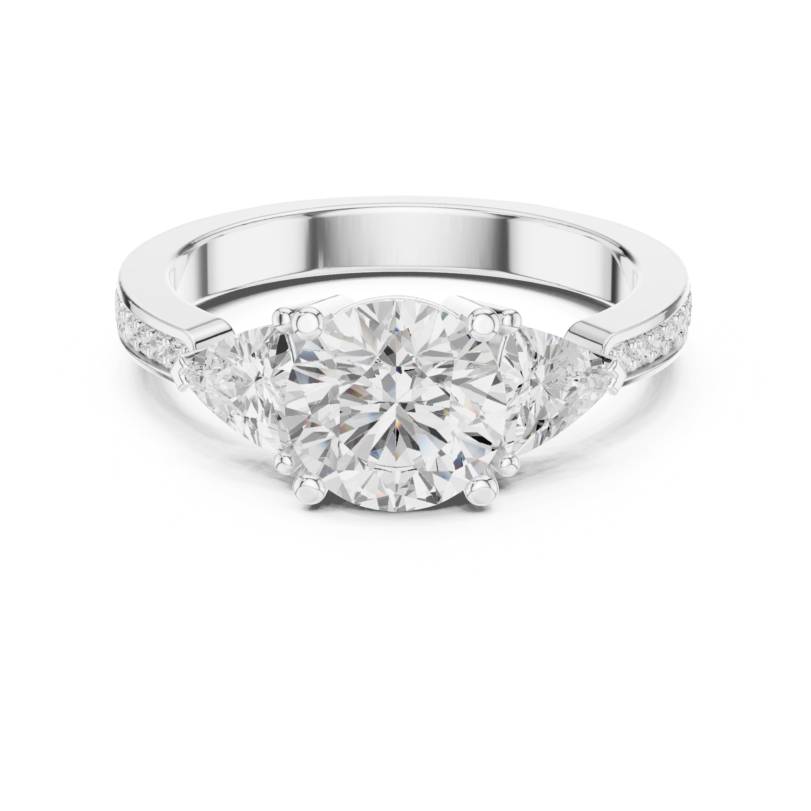 2.00 ct Round Trillion Three Stone Lab-Grown Diamond Ring 1.5ct White Gold