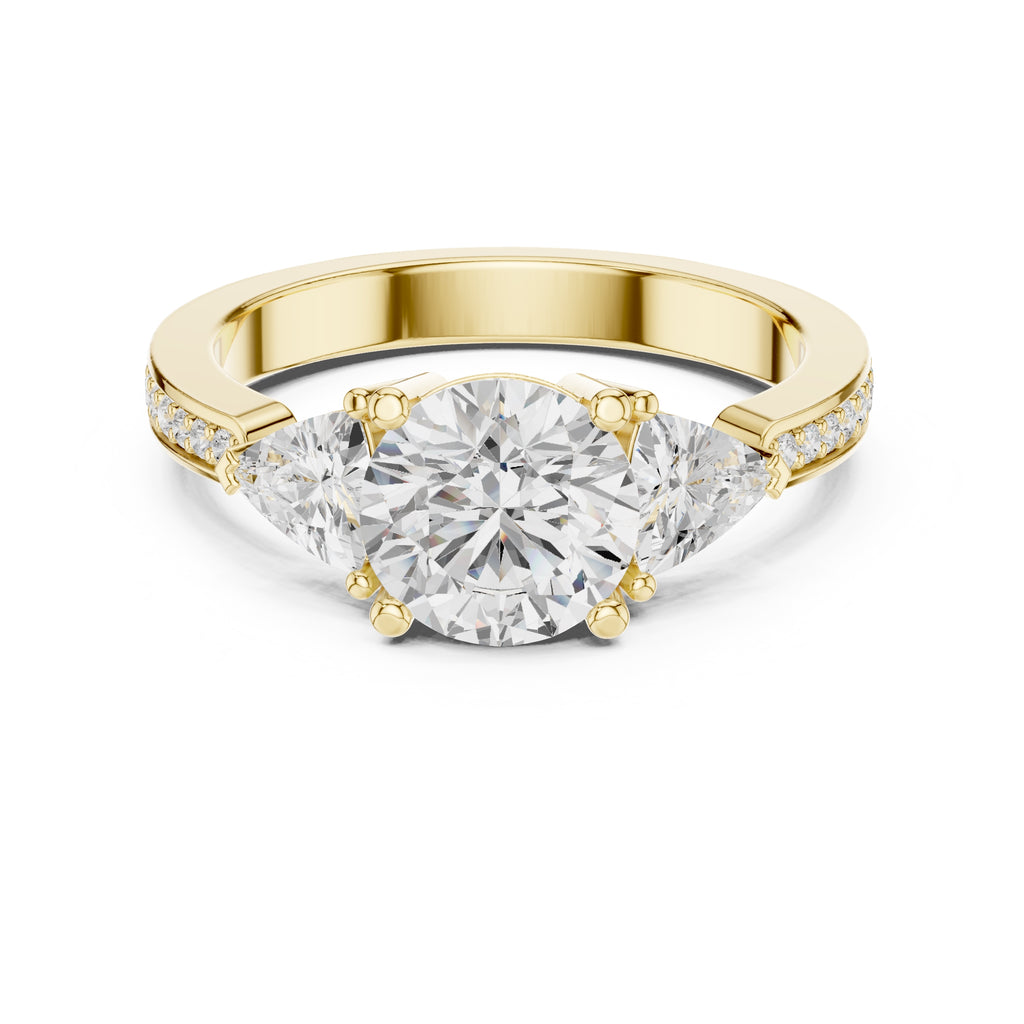 2.00 ct Round Trillion Three Stone Lab-Grown Diamond Ring 1.5ct Yellow Gold
