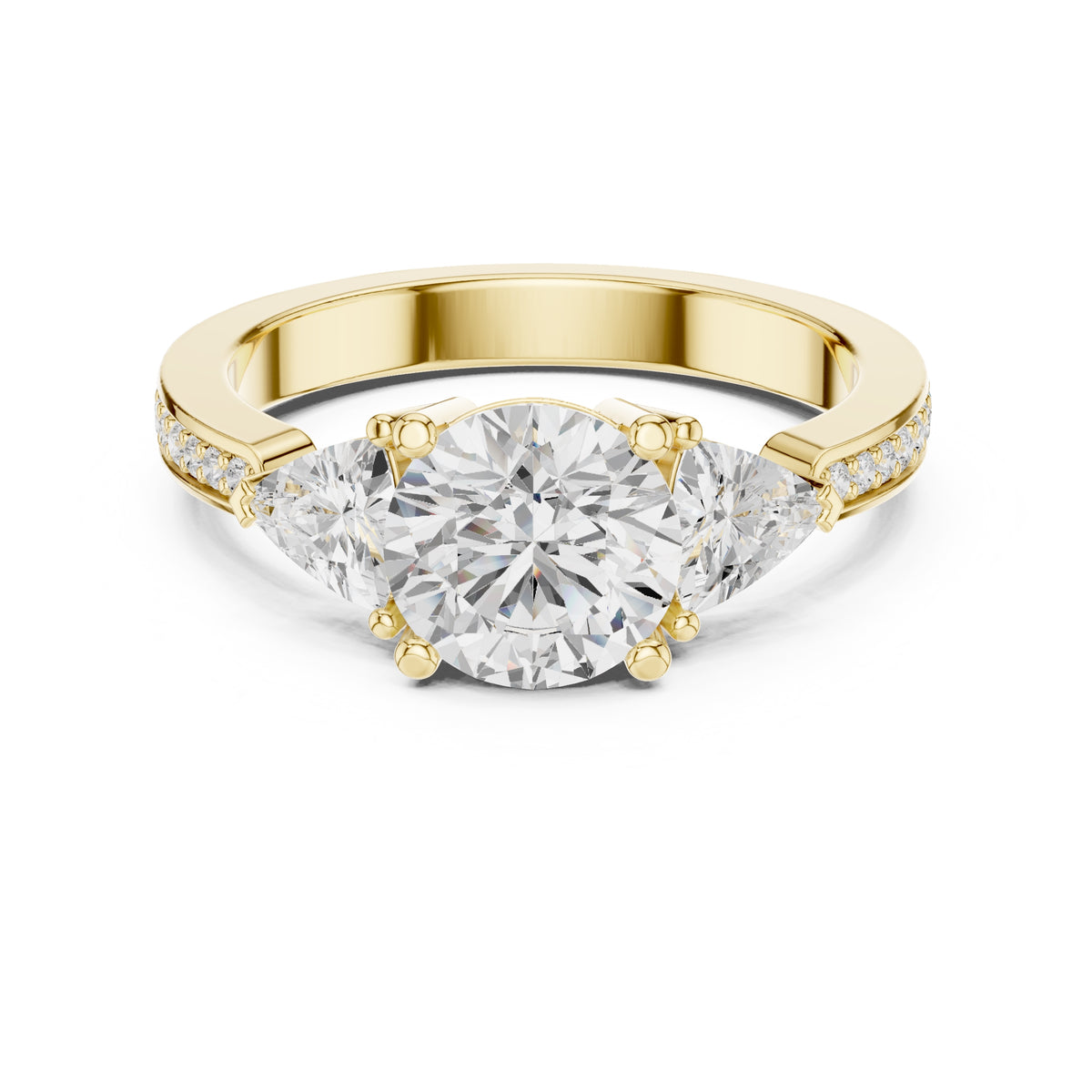 2.00 ct Round Trillion Three Stone Lab-Grown Diamond Ring 1.5ct Yellow Gold