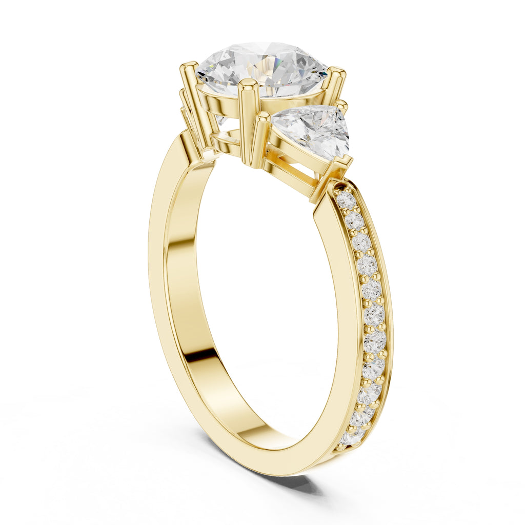 2.00 ct Round Trillion Three Stone Lab-Grown Diamond Ring 1.5ct Yellow Gold