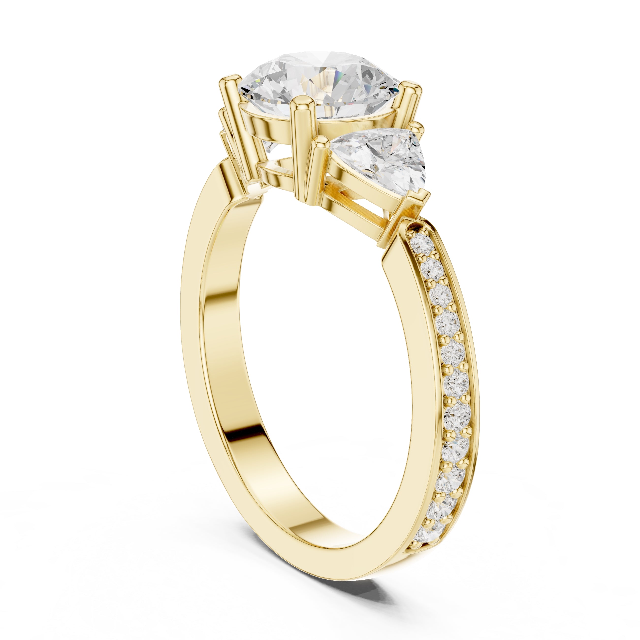2.00 ct Round Trillion Three Stone Lab-Grown Diamond Ring 1.5ct Yellow Gold