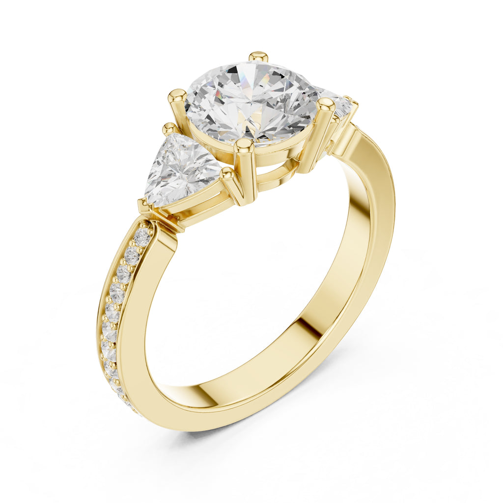 2.00 ct Round Trillion Three Stone Lab-Grown Diamond Ring 1.5ct Yellow Gold