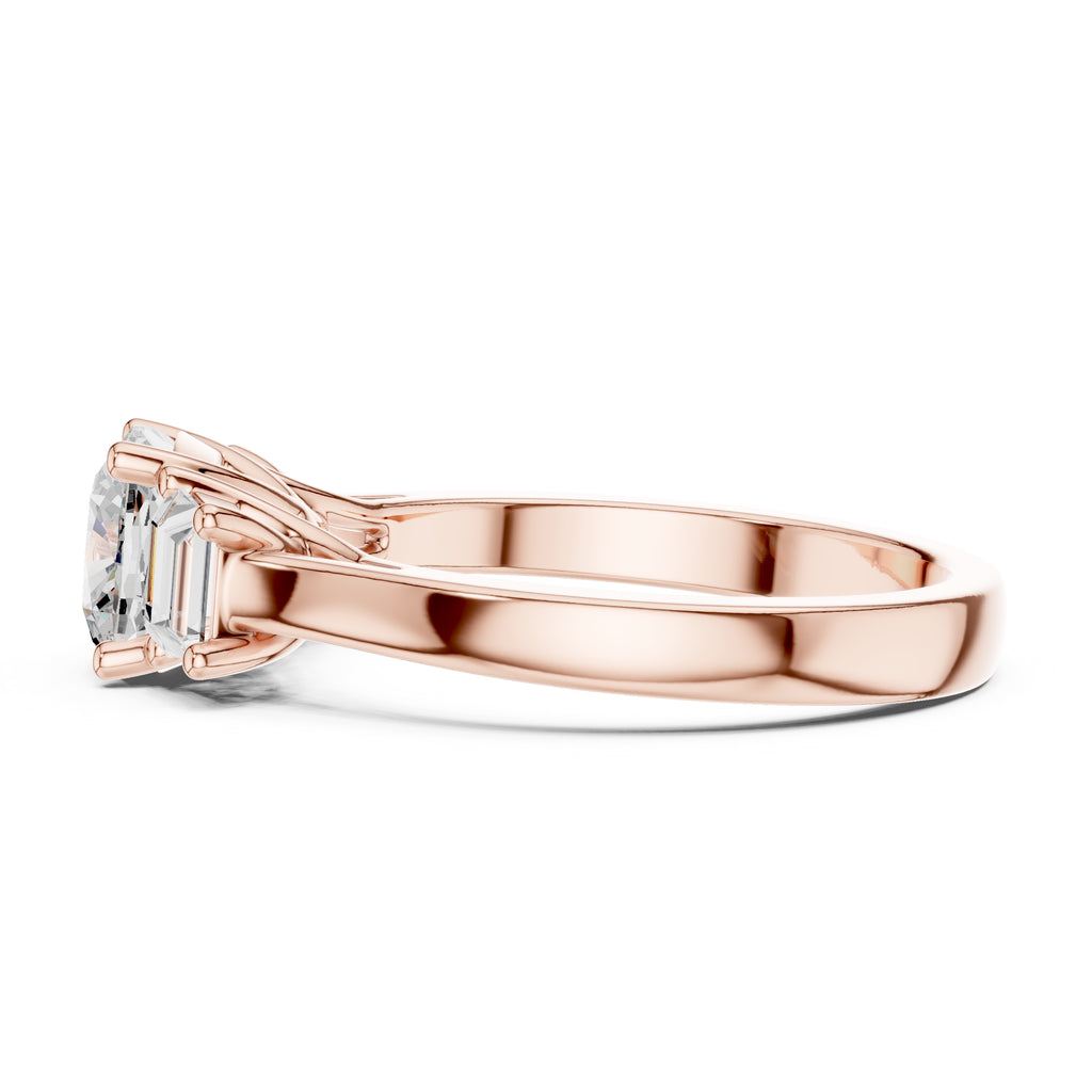 2.00 ct Cushion Baguette Three Stone Ring 1.4ct Rose Gold