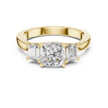 2.00 ct Cushion Baguette Three Stone Ring 1.4ct Yellow Gold