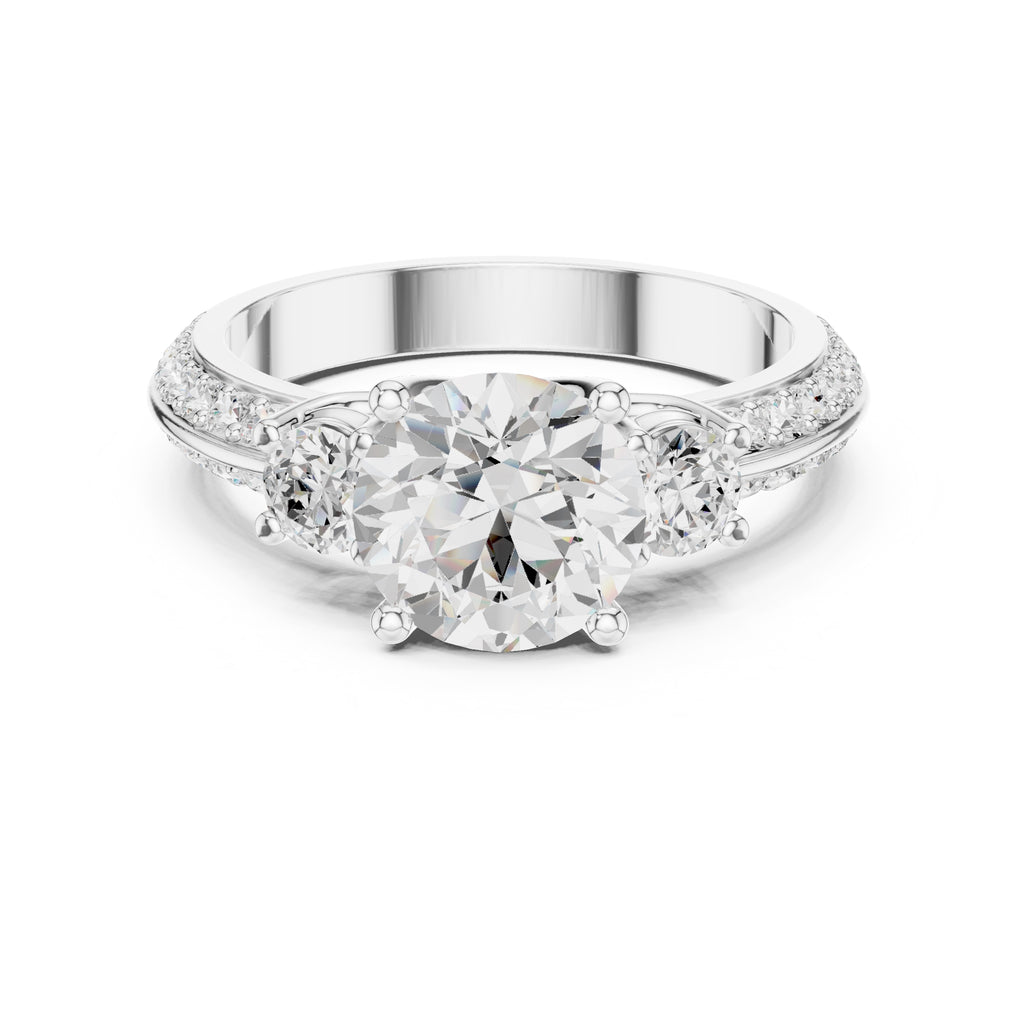 2.00 ct Three Stone Pave Lab-Grown Diamond Ring 2ct White Gold