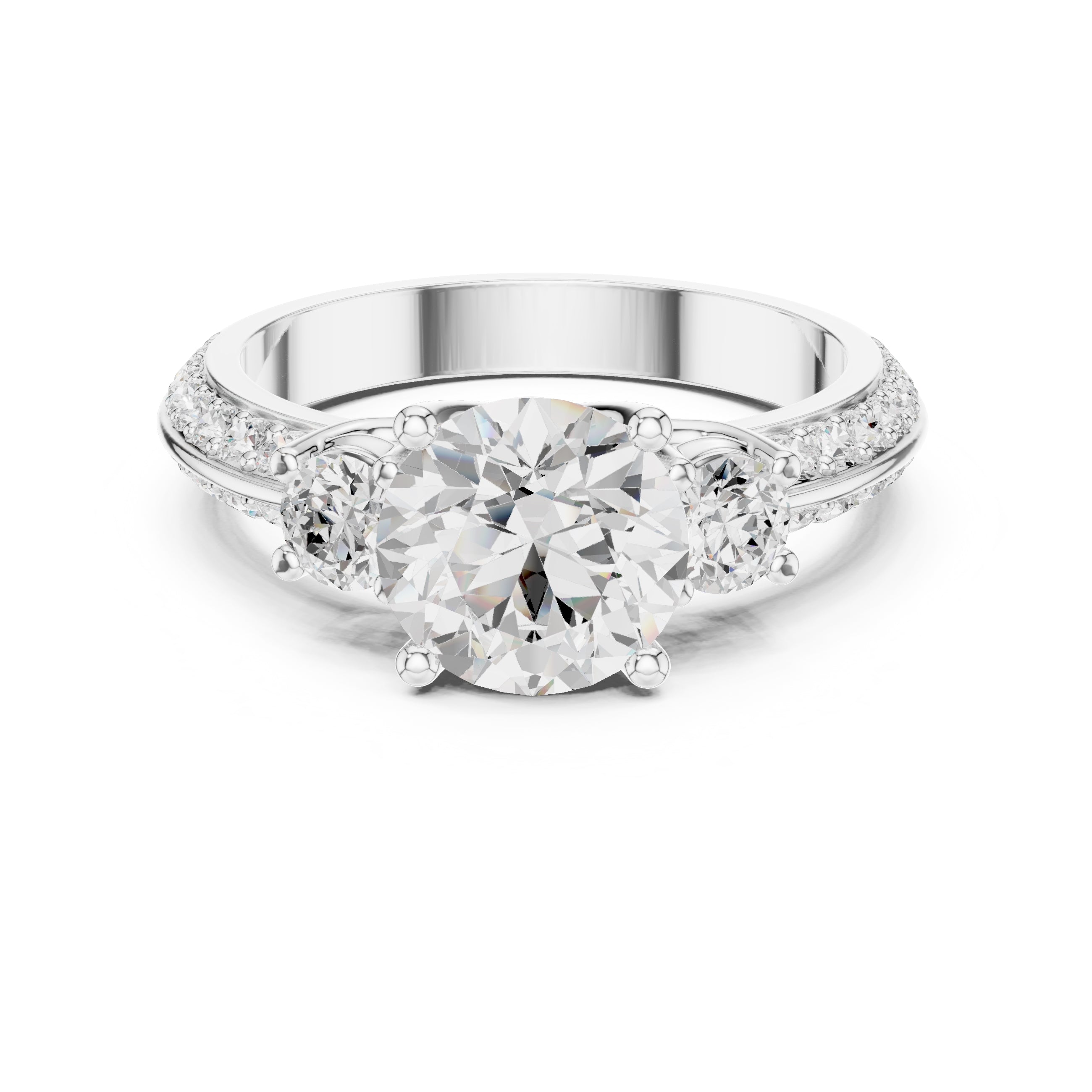 2.00 ct Three Stone Pave Lab-Grown Diamond Ring 2ct White Gold