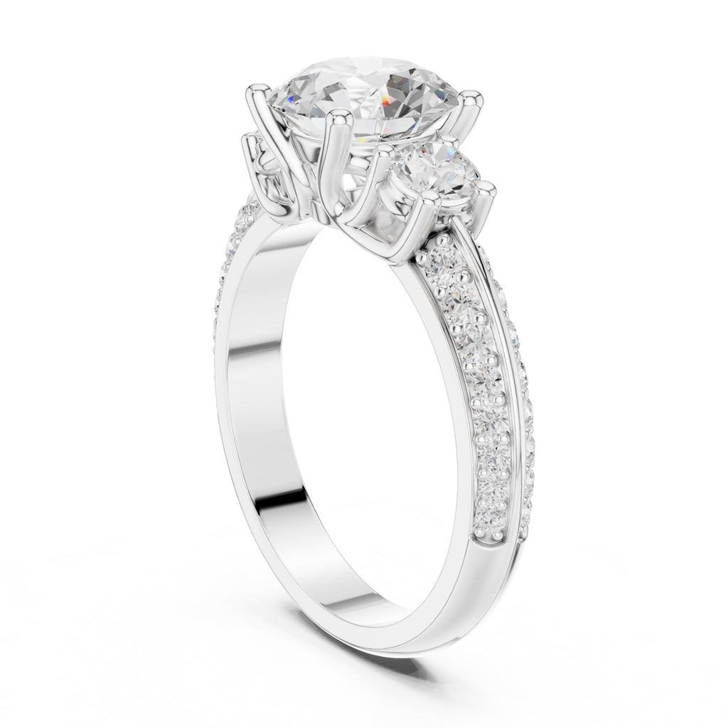 2.00 ct Three Stone Pave Lab-Grown Diamond Ring 2ct White Gold