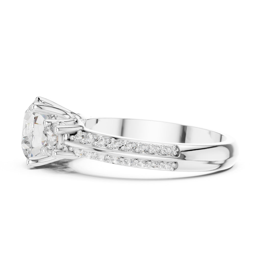 2.00 ct Three Stone Pave Lab-Grown Diamond Ring 2ct White Gold