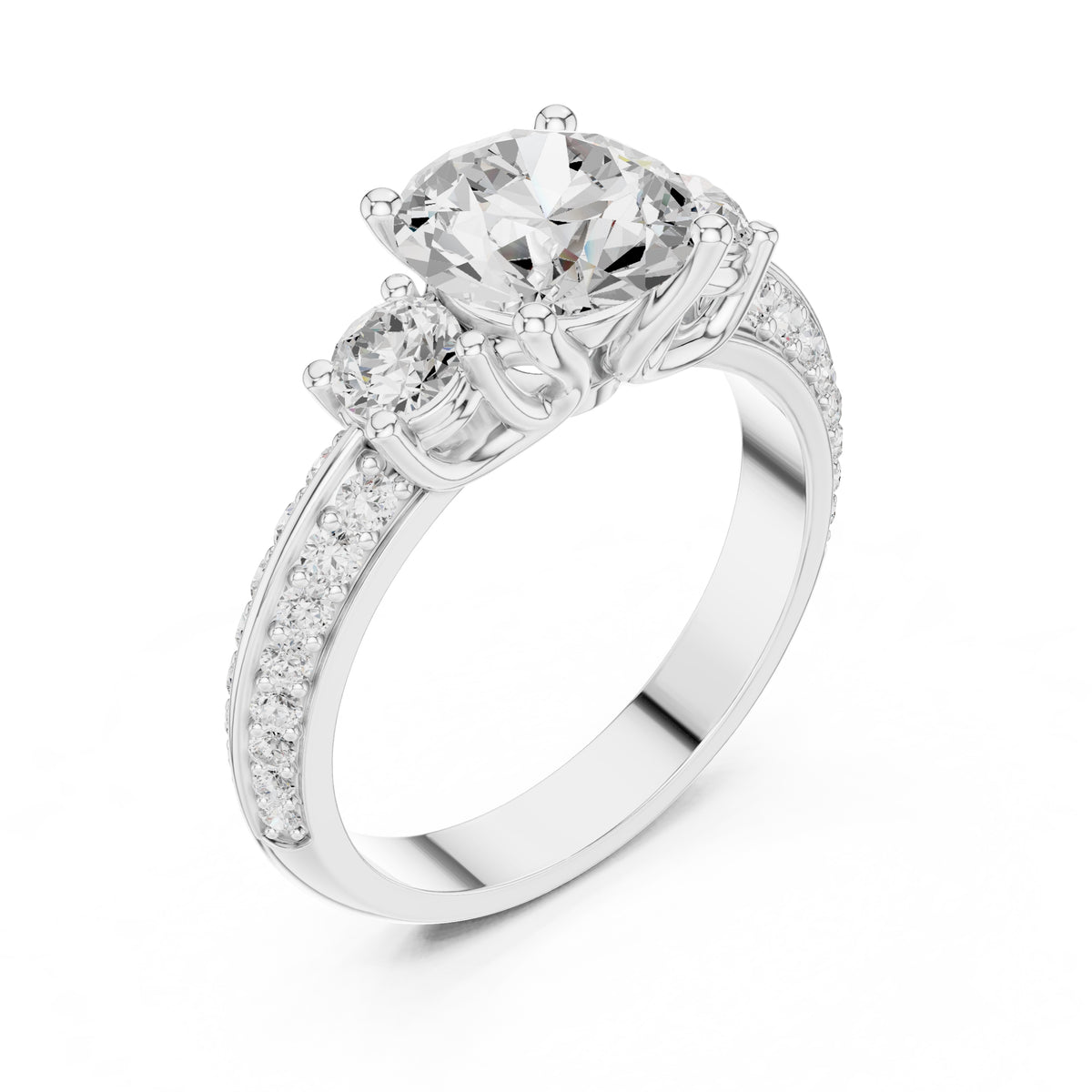 2.00 ct Three Stone Pave Lab-Grown Diamond Ring 2ct White Gold