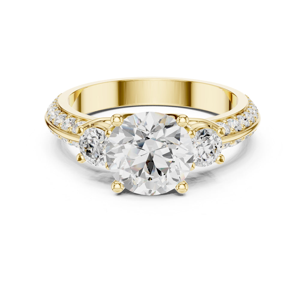 2.00 ct Three Stone Pave Lab-Grown Diamond Ring 2ct Yellow Gold