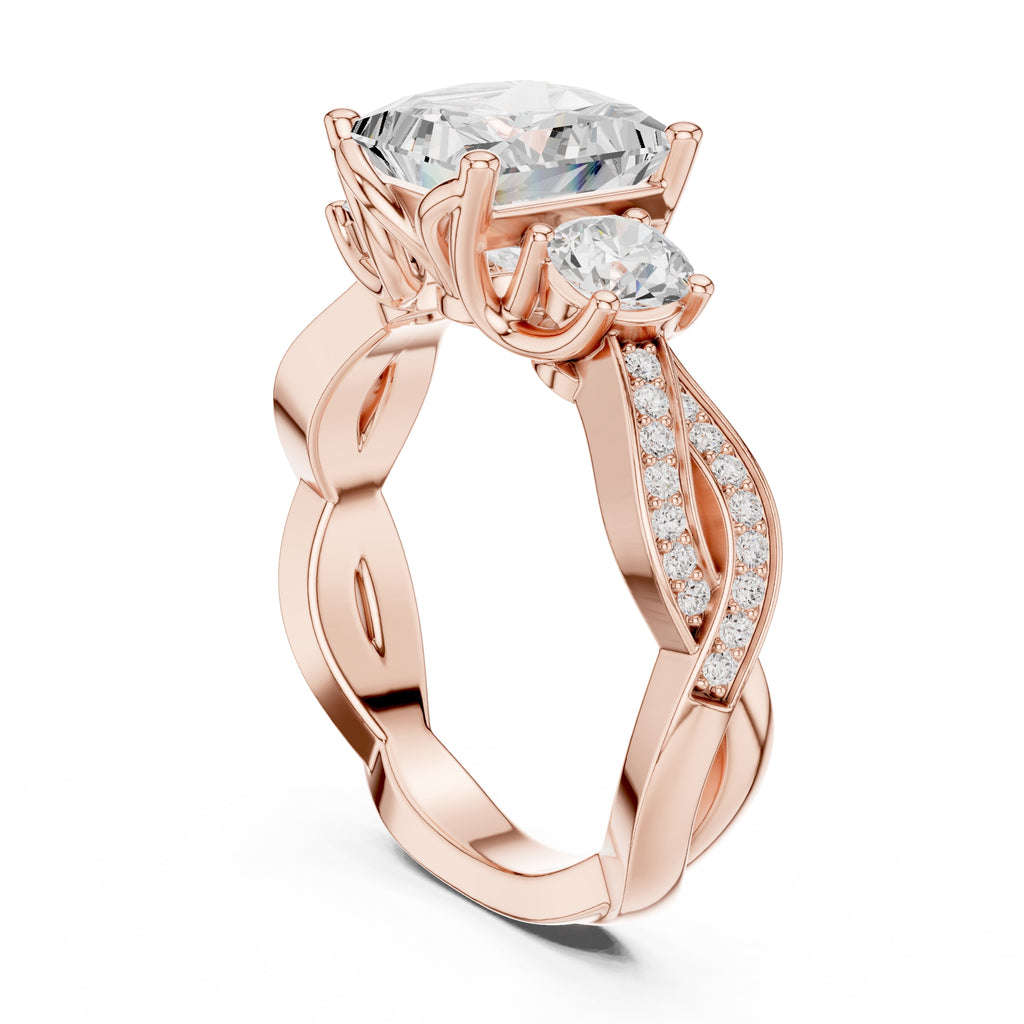 2.50 ct Princess Split-Shank Three-Stone Ring 2.5ct Rose Gold