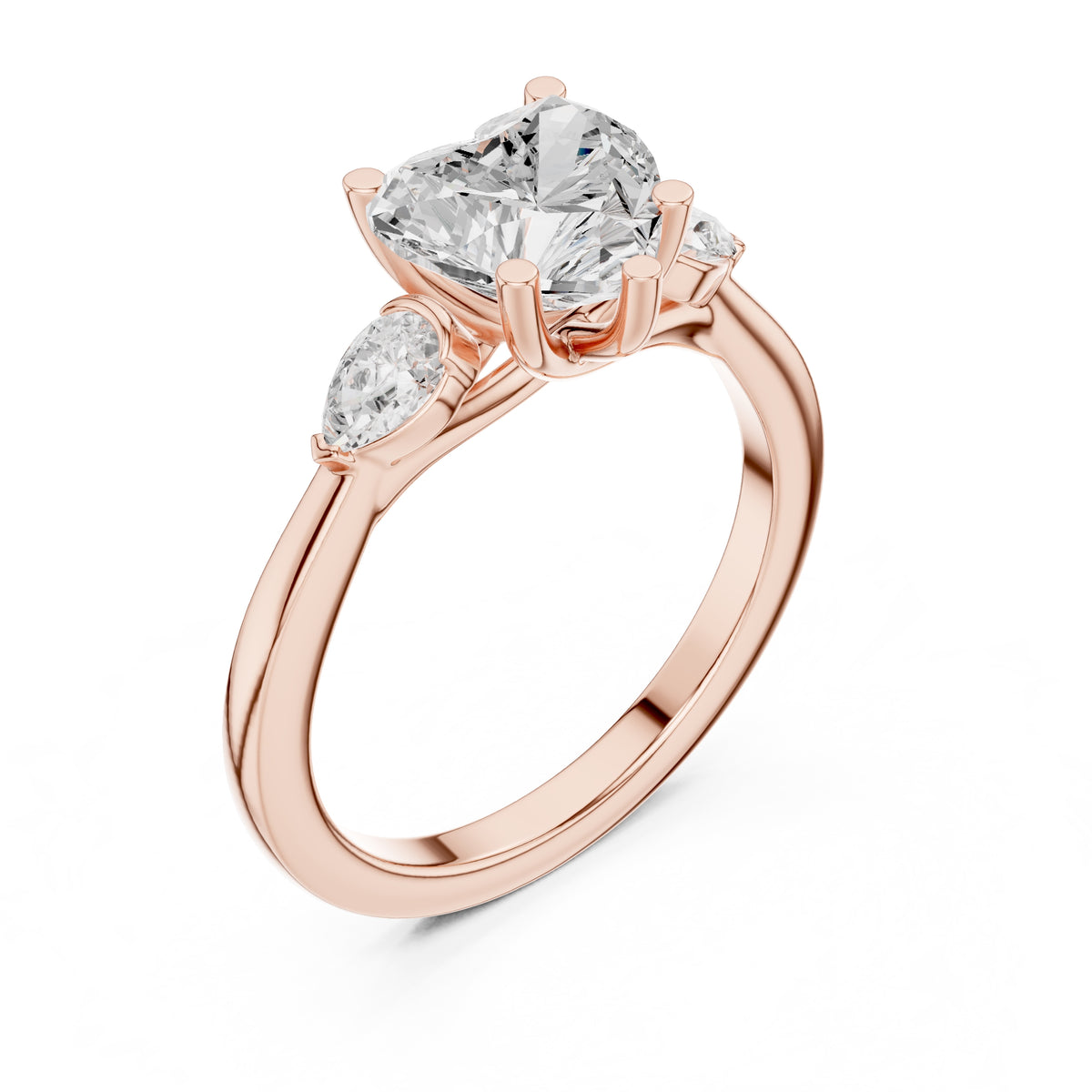 2.00 ct Heart Pear Three Stone Ring 2ct Rose Gold