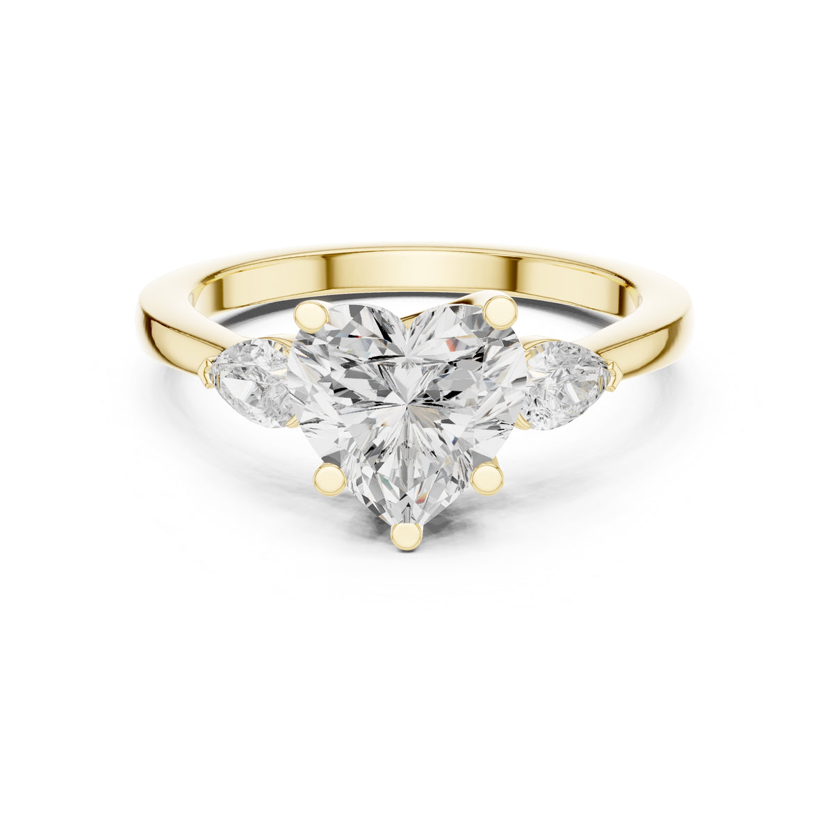 2.00 ct Heart Pear Three Stone Ring 2ct Yellow Gold