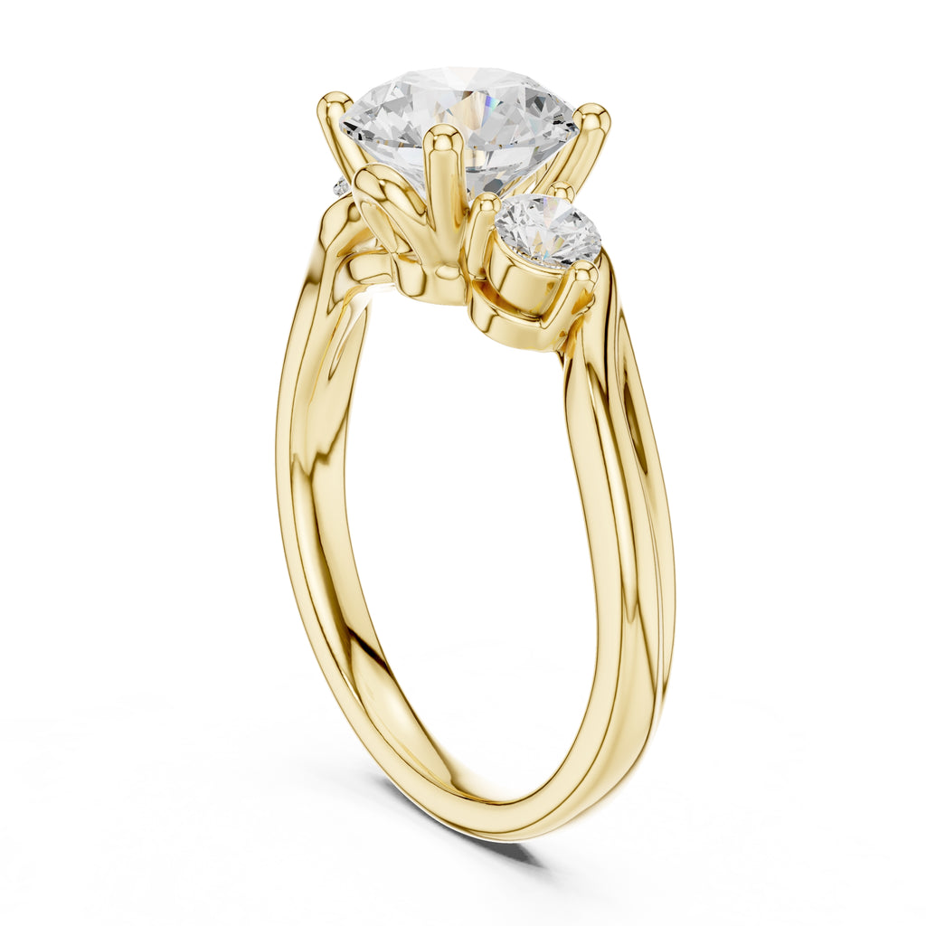2.00 ct Round Bypass Three Stone Ring 2ct Yellow Gold