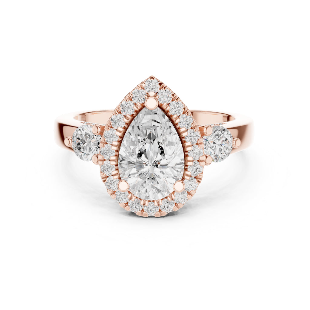 1.20 ct Pear Halo Lab-Grown Diamond Ring 1.2ct Rose Gold