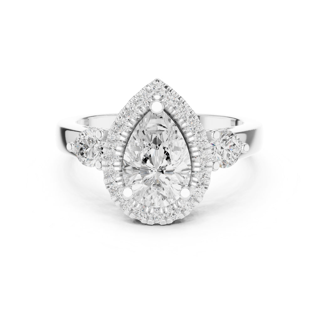 1.20 ct Pear Halo Lab-Grown Diamond Ring 1.2ct White Gold