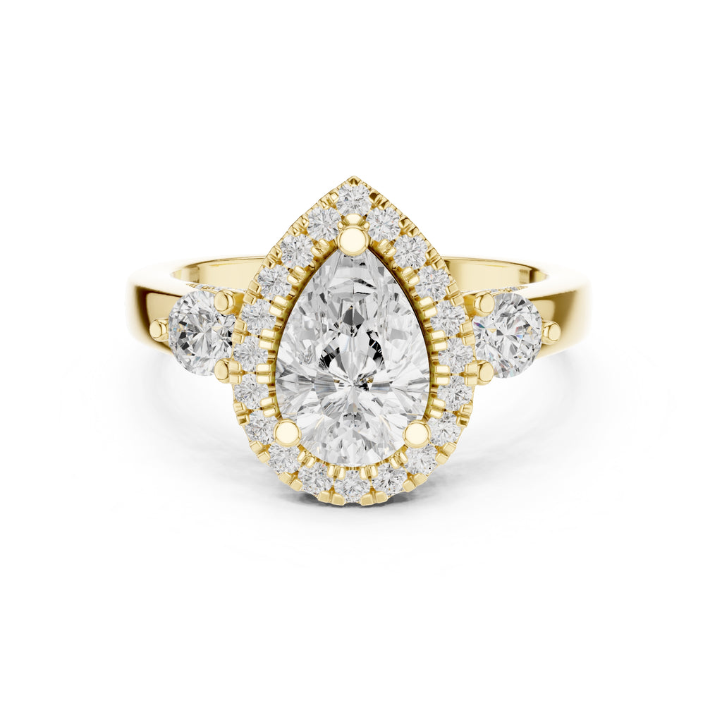 1.20 ct Pear Halo Lab-Grown Diamond Ring 1.2ct Yellow Gold