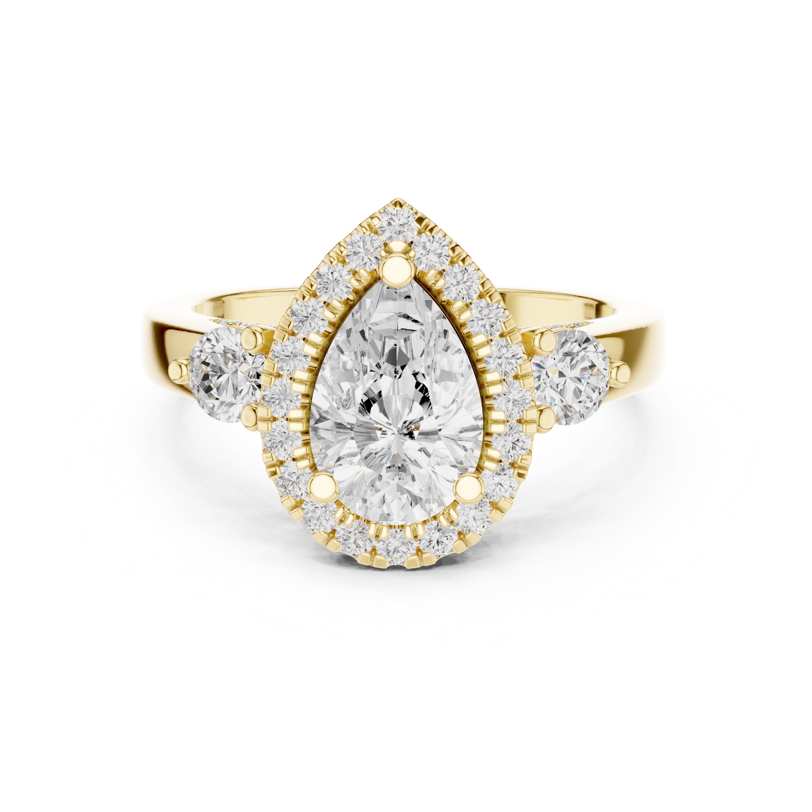 1.20 ct Pear Halo Lab-Grown Diamond Ring 1.2ct Yellow Gold