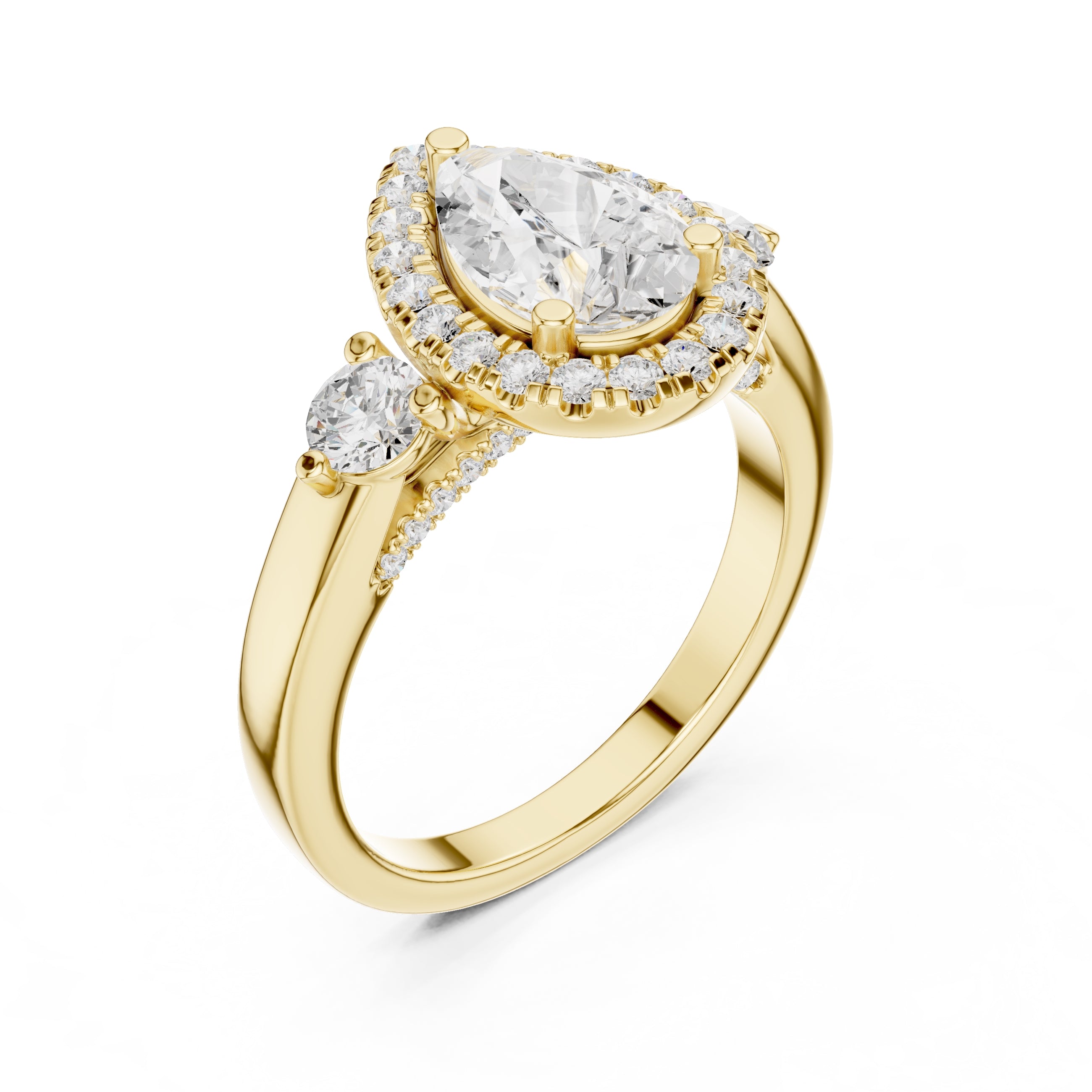 1.20 ct Pear Halo Lab-Grown Diamond Ring 1.2ct Yellow Gold