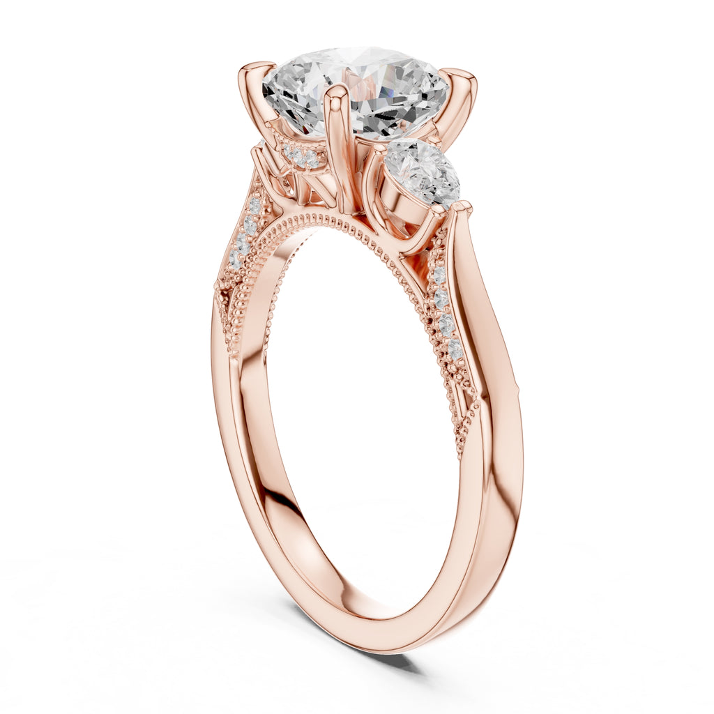 2.00 ct Cushion Pear Three Stone Ring 2ct Rose Gold