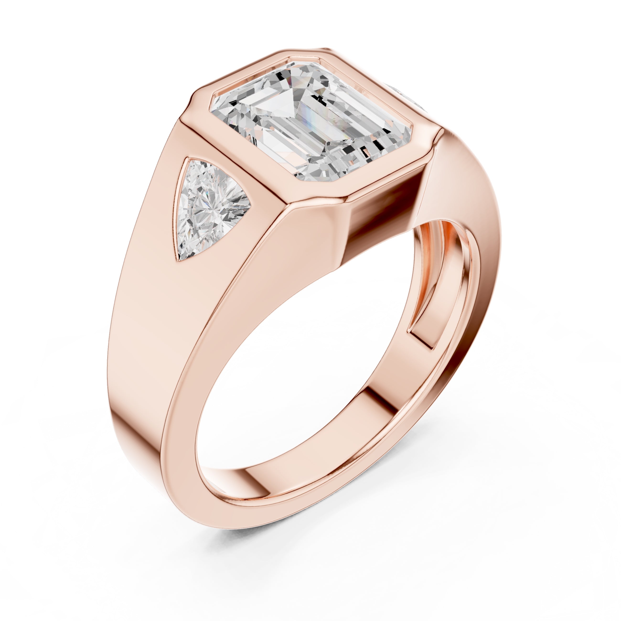 2.00 ct Emerald Trillion Bezel Statement Ring 2ct Rose Gold