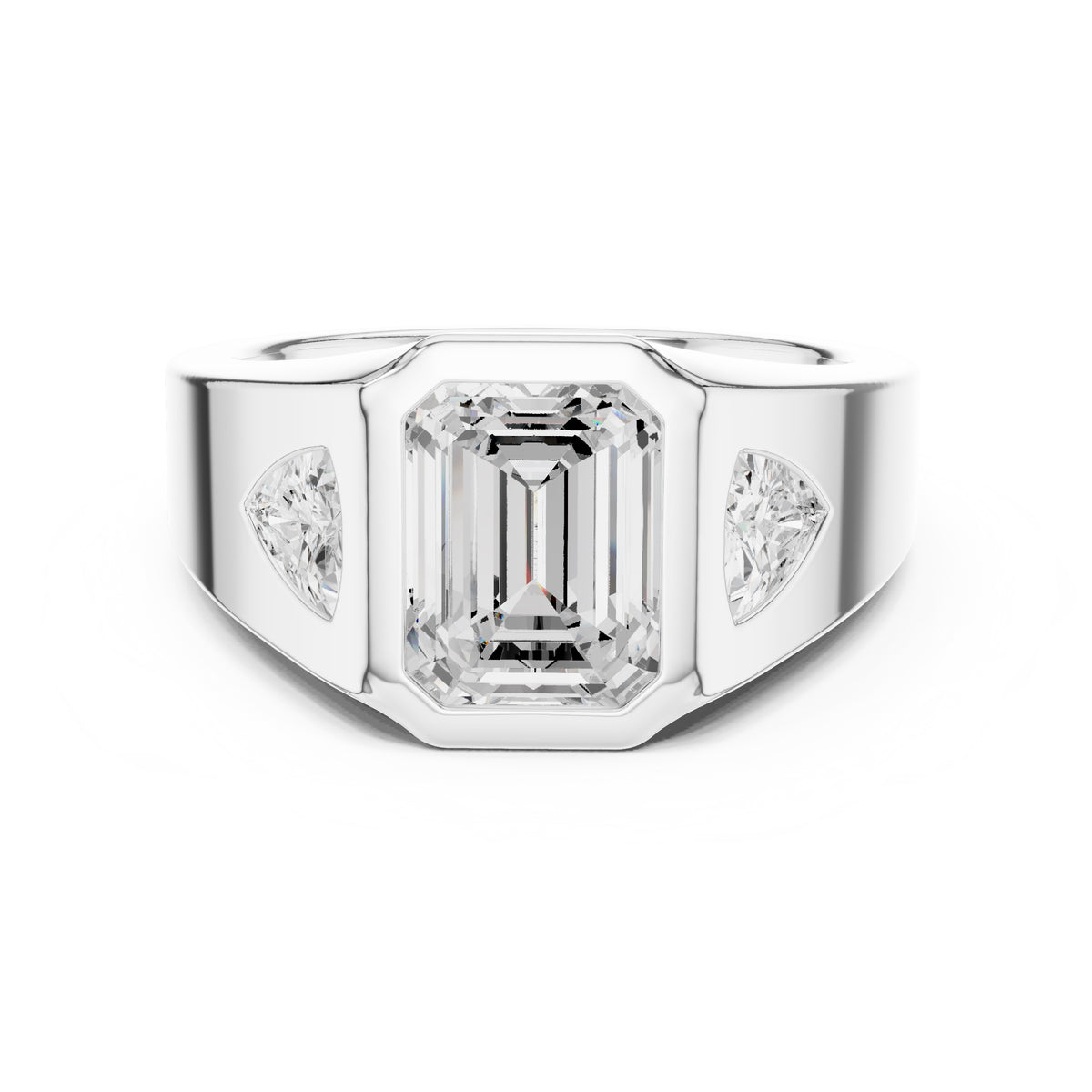 2.00 ct Emerald Trillion Bezel Statement Ring 2ct White Gold