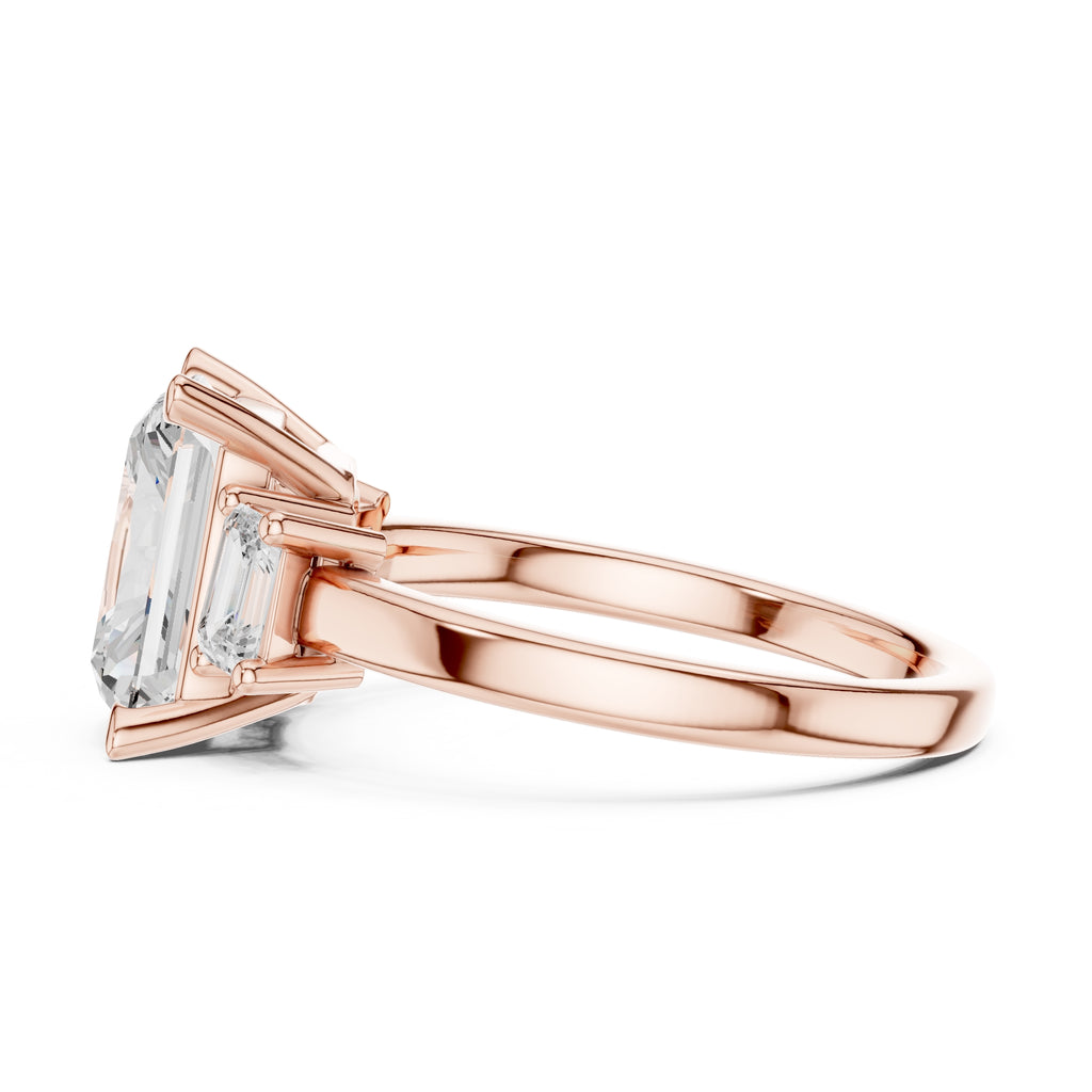 2.50 ct Radiant Emerald Three Stone Ring 2.5ct Rose Gold