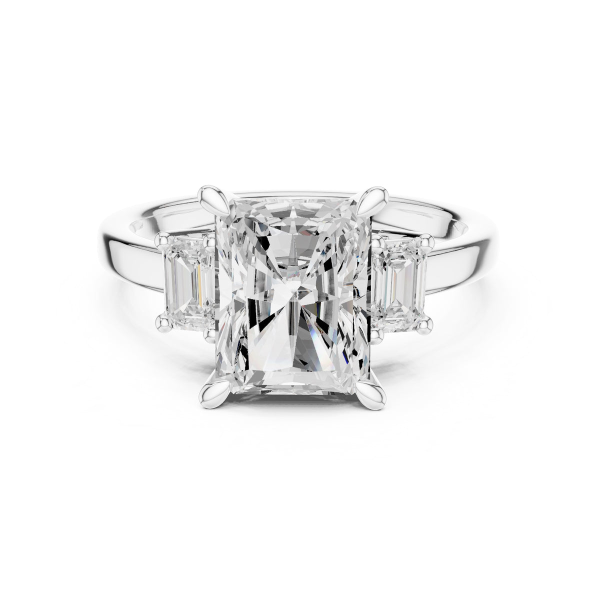2.50 ct Radiant Emerald Three Stone Ring 2.5ct White Gold