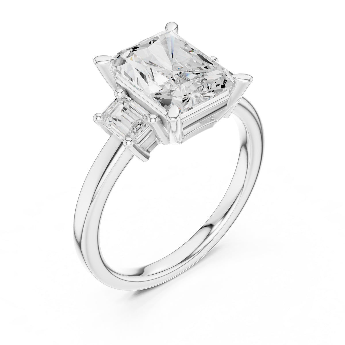 2.50 ct Radiant Emerald Three Stone Ring 2.5ct White Gold