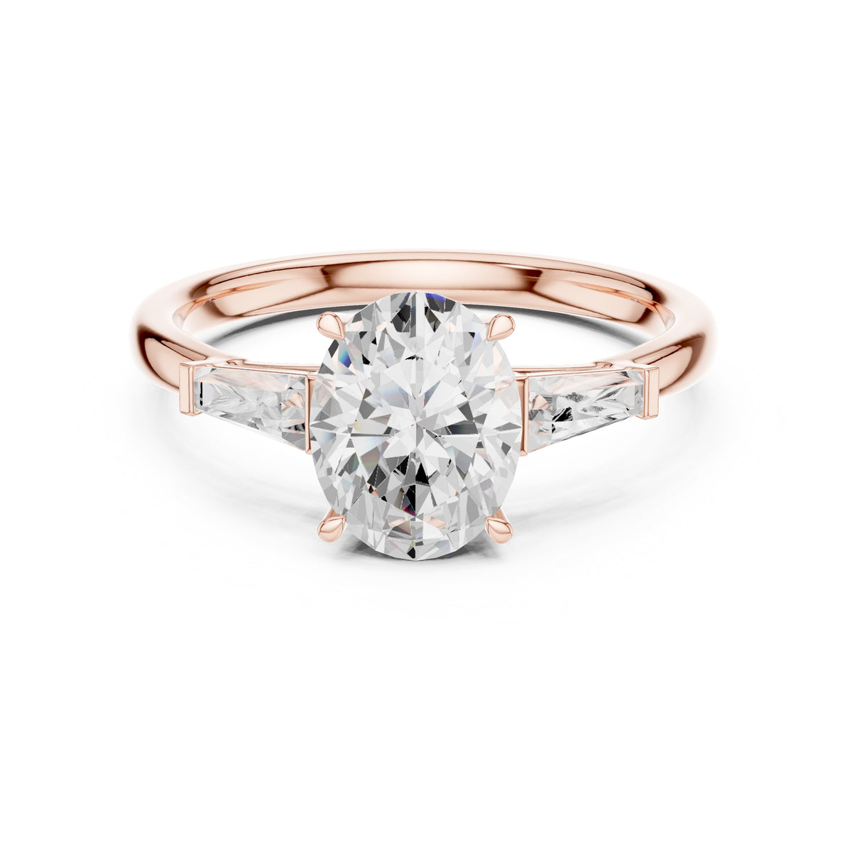 1.50 ct Oval Tapered Baguette Three Stone Ring 1.5ct Rose Gold