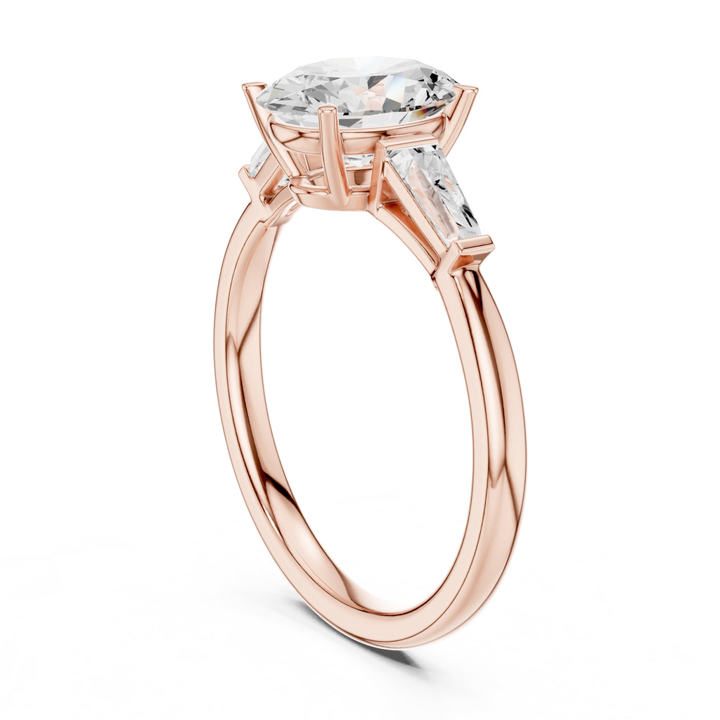 1.50 ct Oval Tapered Baguette Three Stone Ring 1.5ct Rose Gold