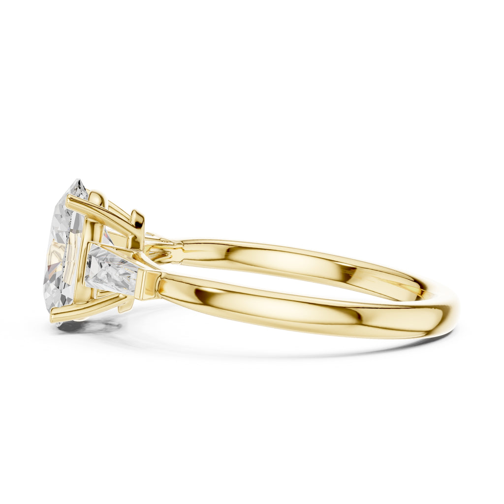 1.50 ct Oval Tapered Baguette Three Stone Ring 1.5ct Yellow Gold