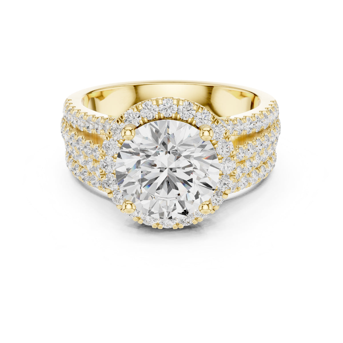 2.50 ct Round Triple-Row Poinsettia Halo Ring 2.5ct Yellow Gold
