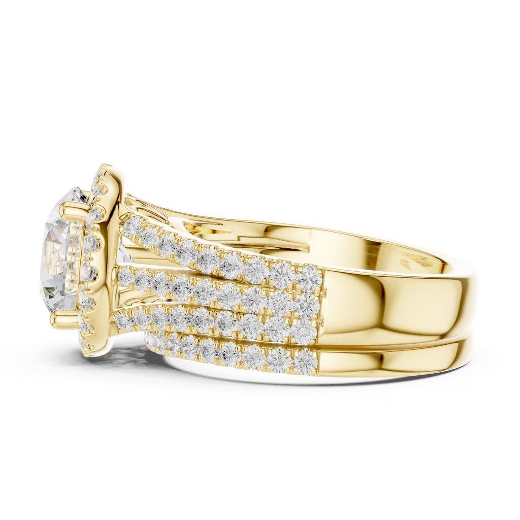 2.50 ct Round Triple-Row Poinsettia Halo Ring 2.5ct Yellow Gold