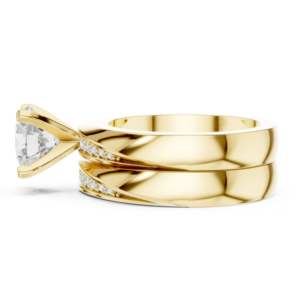 1.50 ct Round Bridal Ring Set 1.5ct Yellow Gold