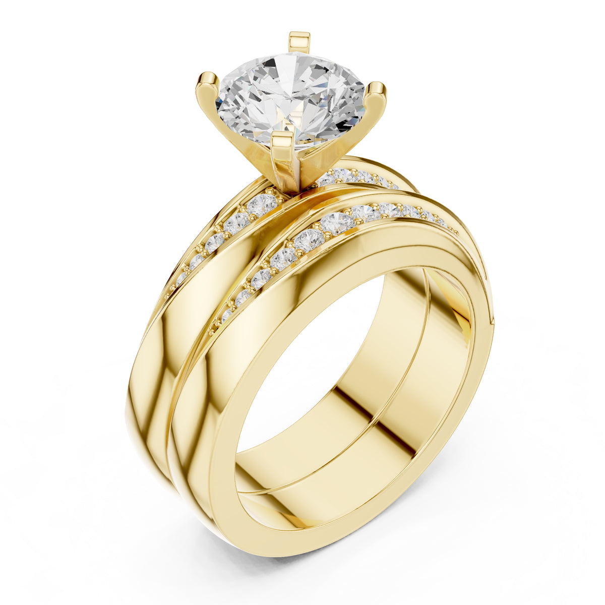 1.50 ct Round Bridal Ring Set 1.5ct Yellow Gold