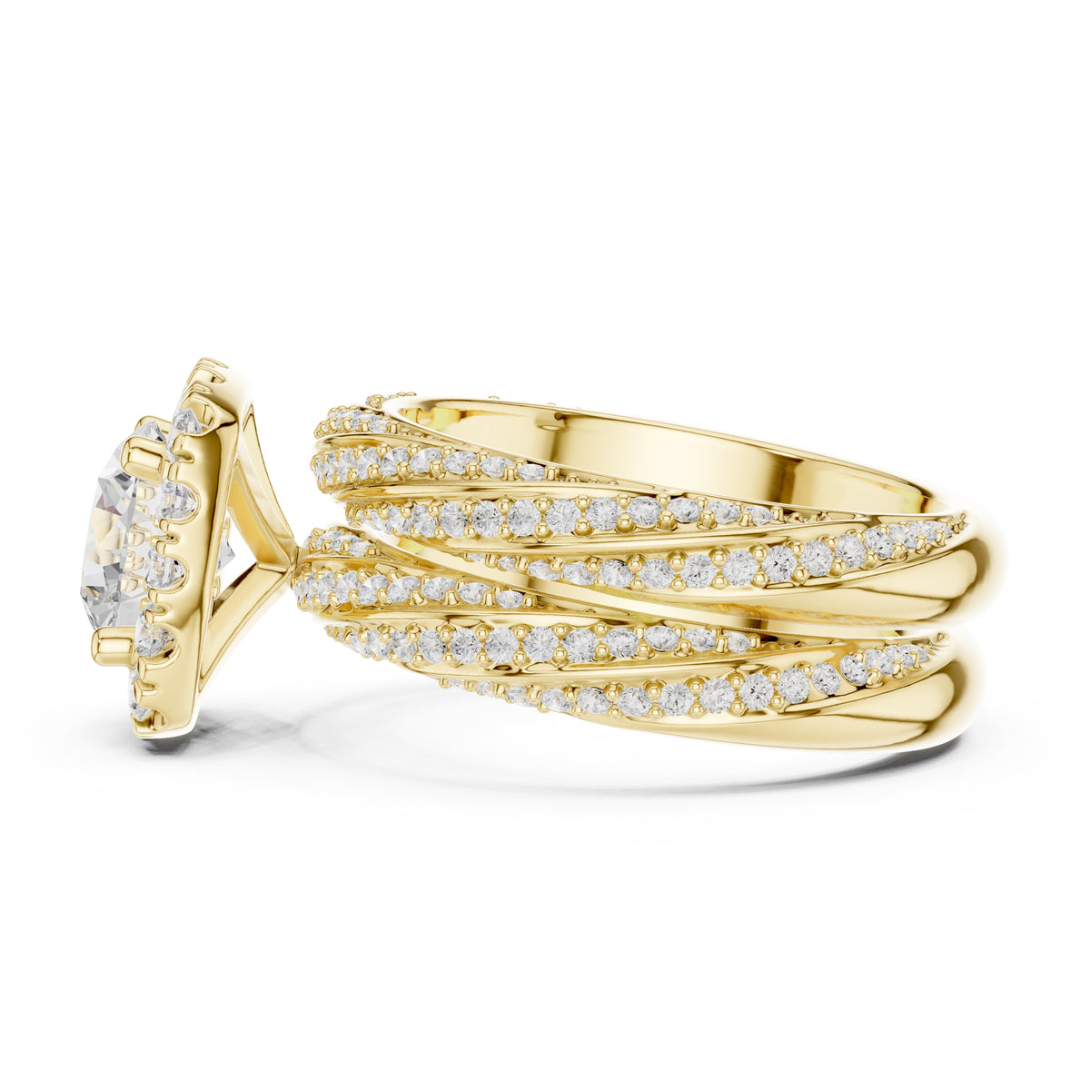 1.50 ct Round Halo Bridal Set 1.5ct Yellow Gold