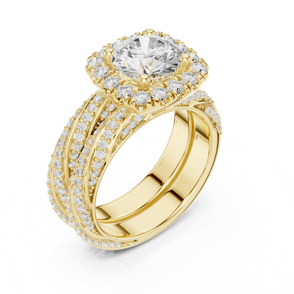 1.50 ct Round Halo Bridal Set 1.5ct Yellow Gold