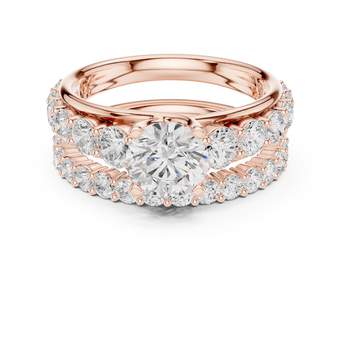 1.00 ct Round Multi-Stone Bridal Ring Set 1ct Rose Gold