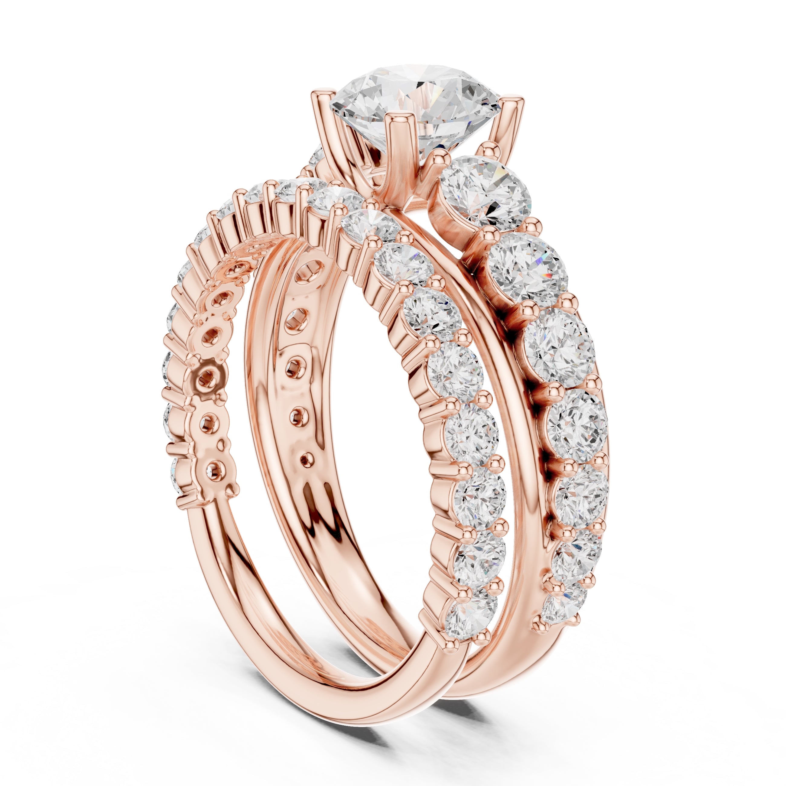 1.00 ct Round Multi-Stone Bridal Ring Set 1ct Rose Gold