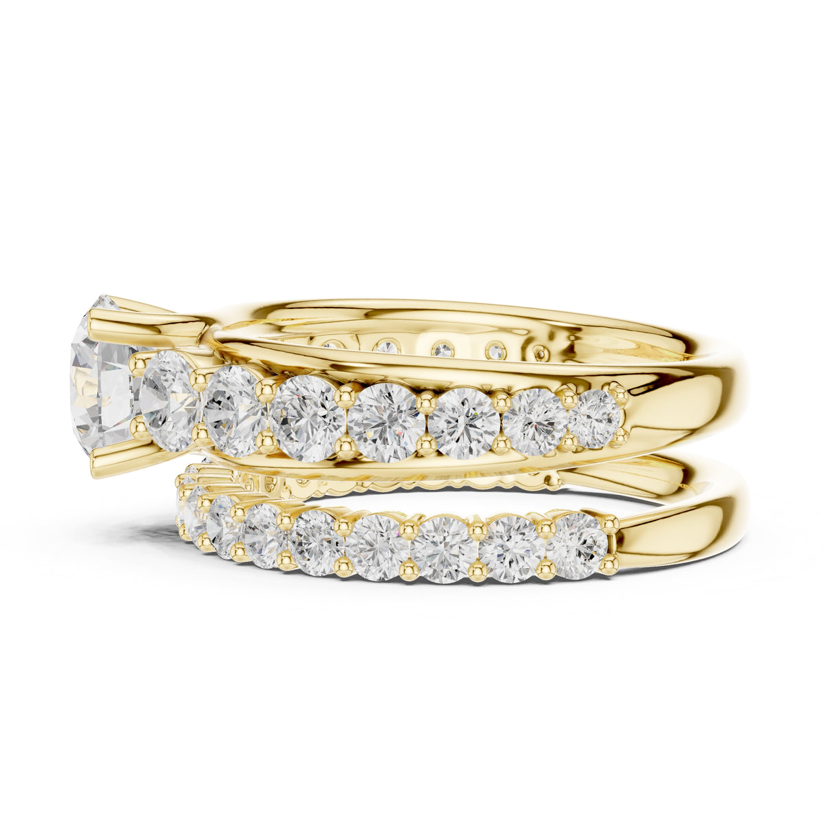 1.00 ct Round Multi-Stone Bridal Ring Set 1ct Yellow Gold