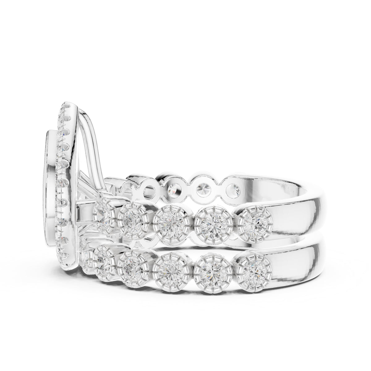 1.00 ct Pear Bezel Halo Bridal Ring Set 1ct White Gold