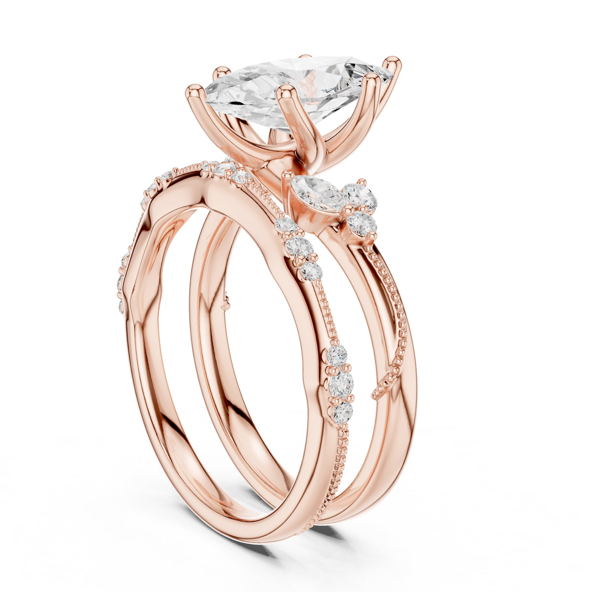 2.00 ct Marquise Cluster Bridal Ring Set 2ct Rose Gold