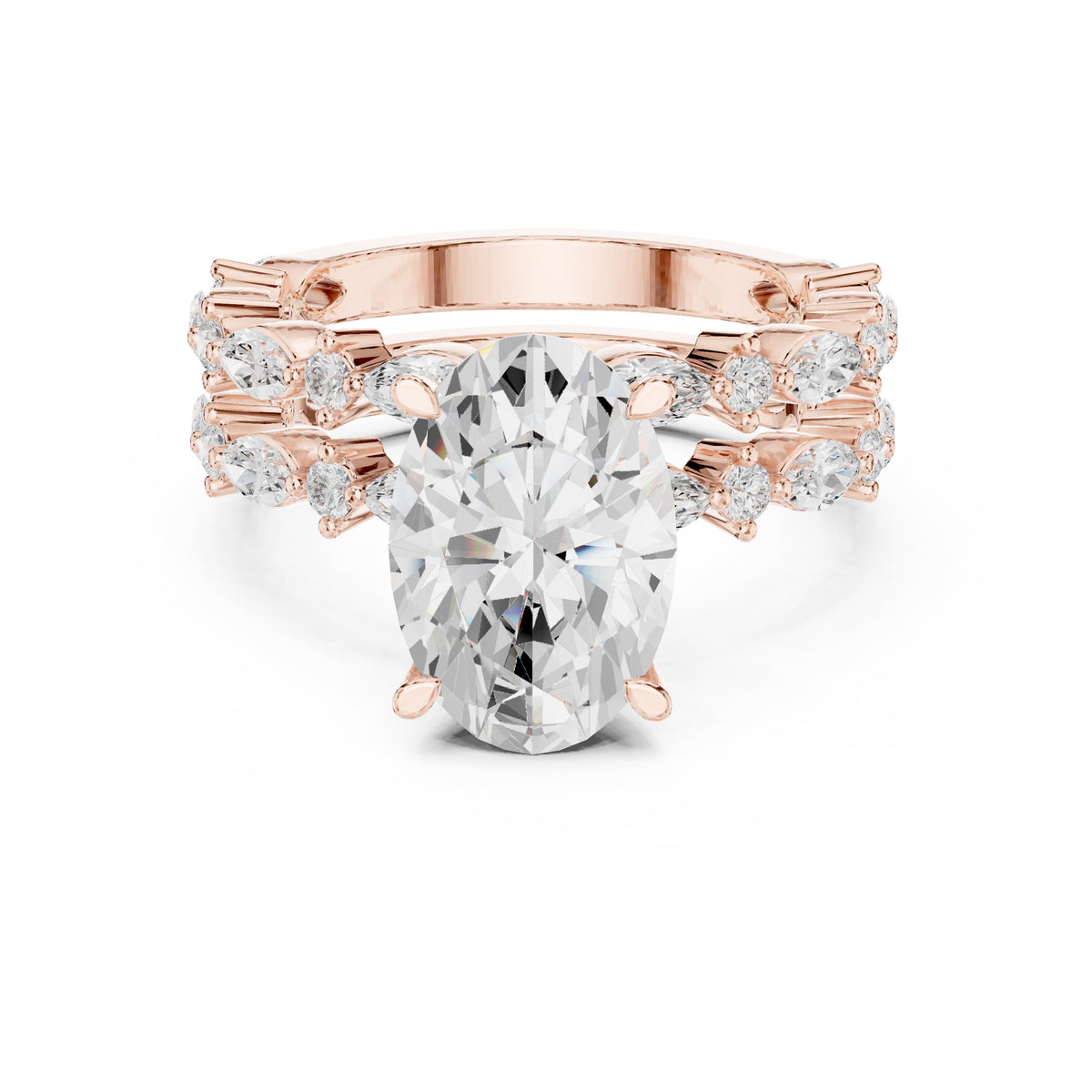 3.00 ct Oval Marquise Bridal Ring Set 3ct Rose Gold