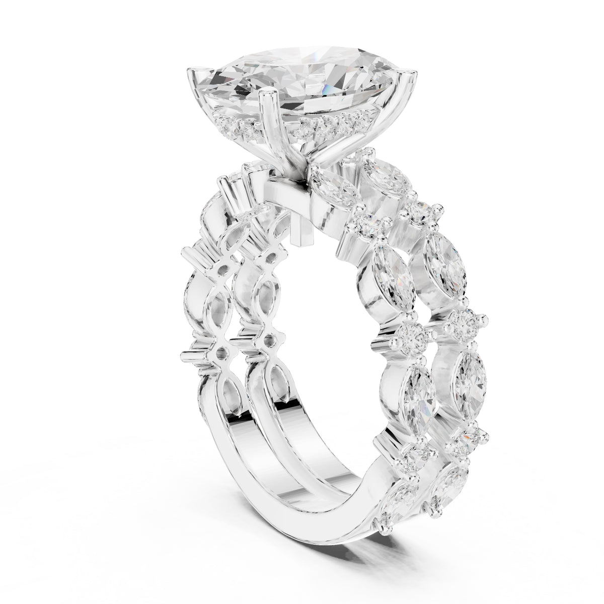 3.00 ct Oval Marquise Bridal Ring Set 3ct White Gold